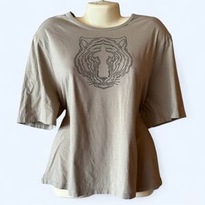BANANA REPUBLIC Women's Tan Big Cat Rhinestone Top